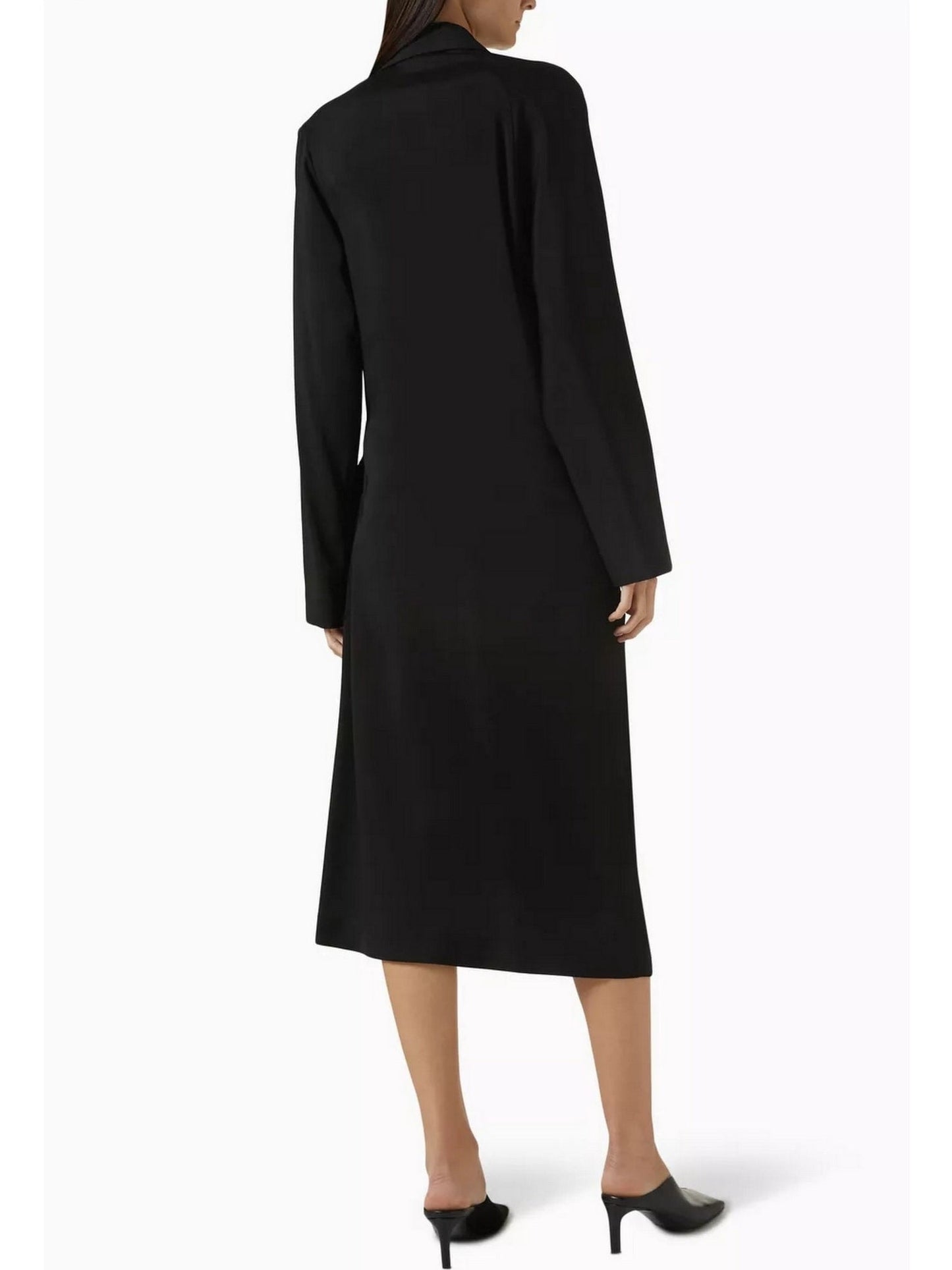 Asymmetrical-Belted Black Midi Shirt Dress - Dresses