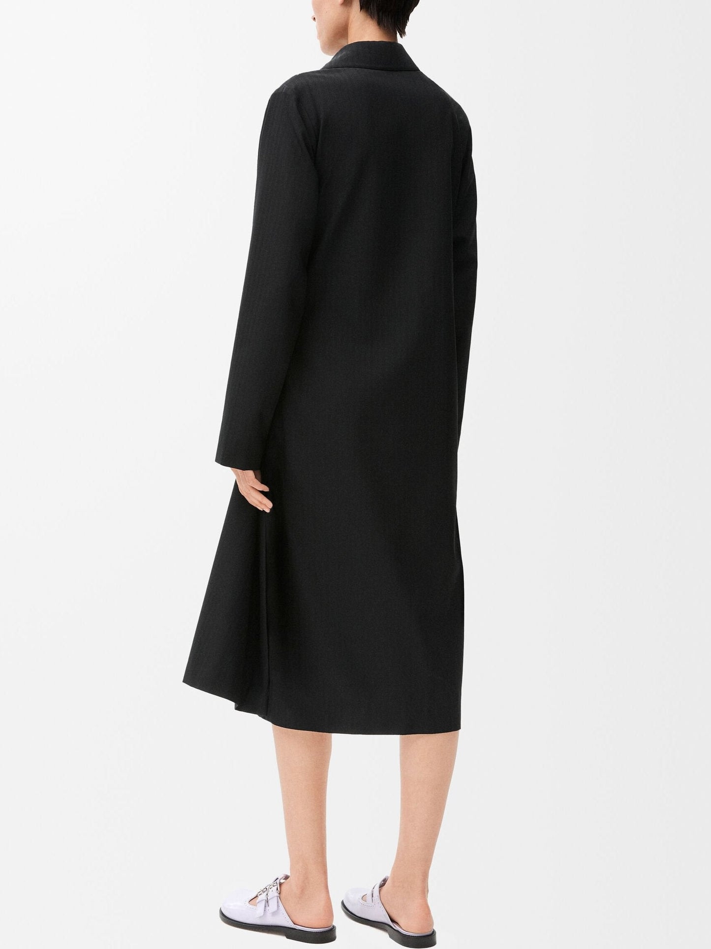 Asymmetrical-Belted Black Midi Shirt Dress - Dresses