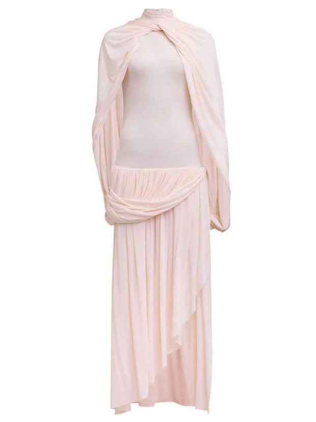 Asymmetrical Draped Jersey Cape Dress - Dresses