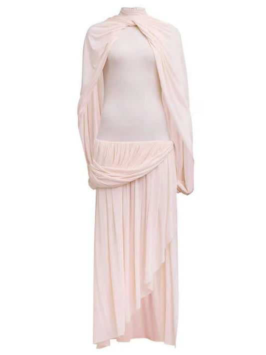 Asymmetrical Draped Jersey Cape Dress - Dresses