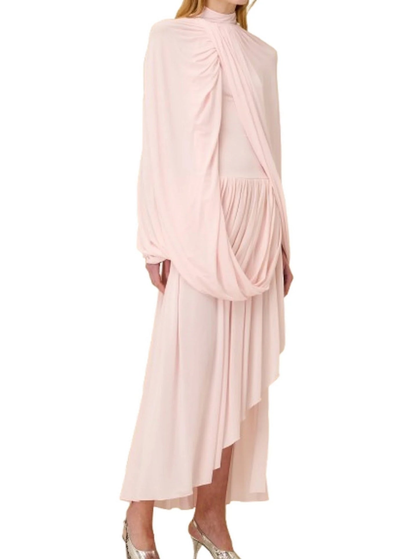 Asymmetrical Draped Jersey Cape Dress - Dresses