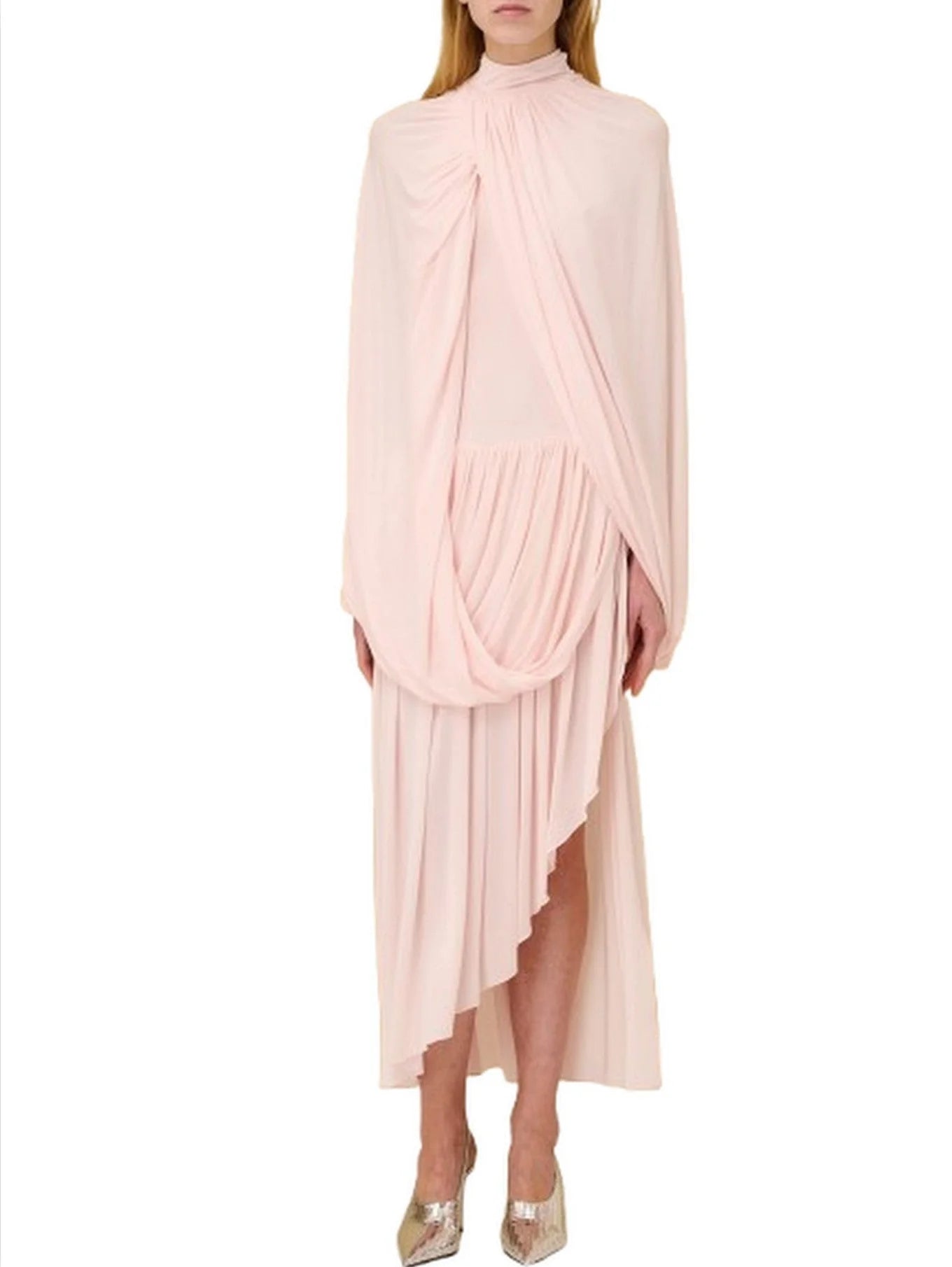 Asymmetrical Draped Jersey Cape Dress - Dresses