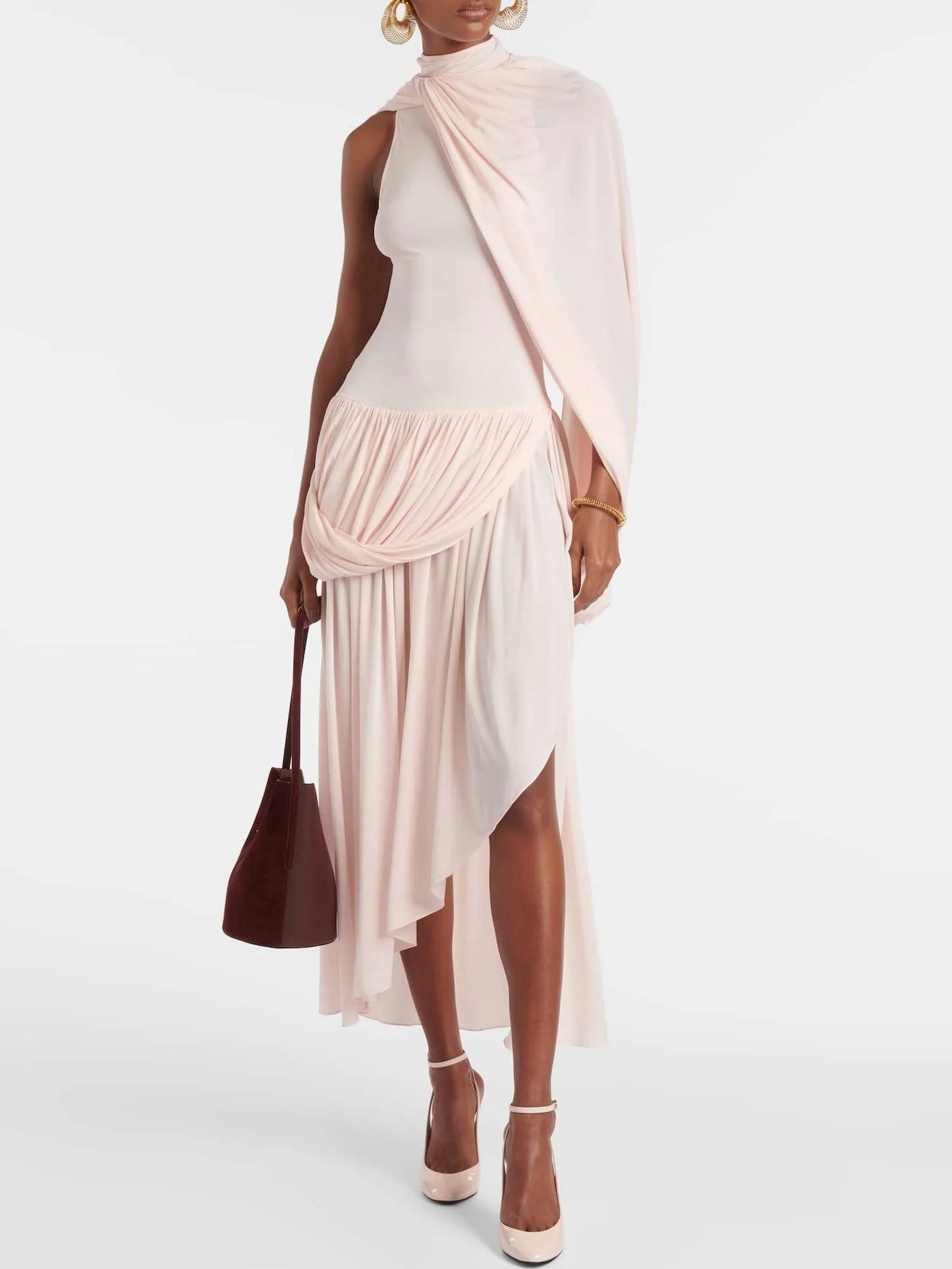 Asymmetrical Draped Jersey Cape Dress - Small - Dresses