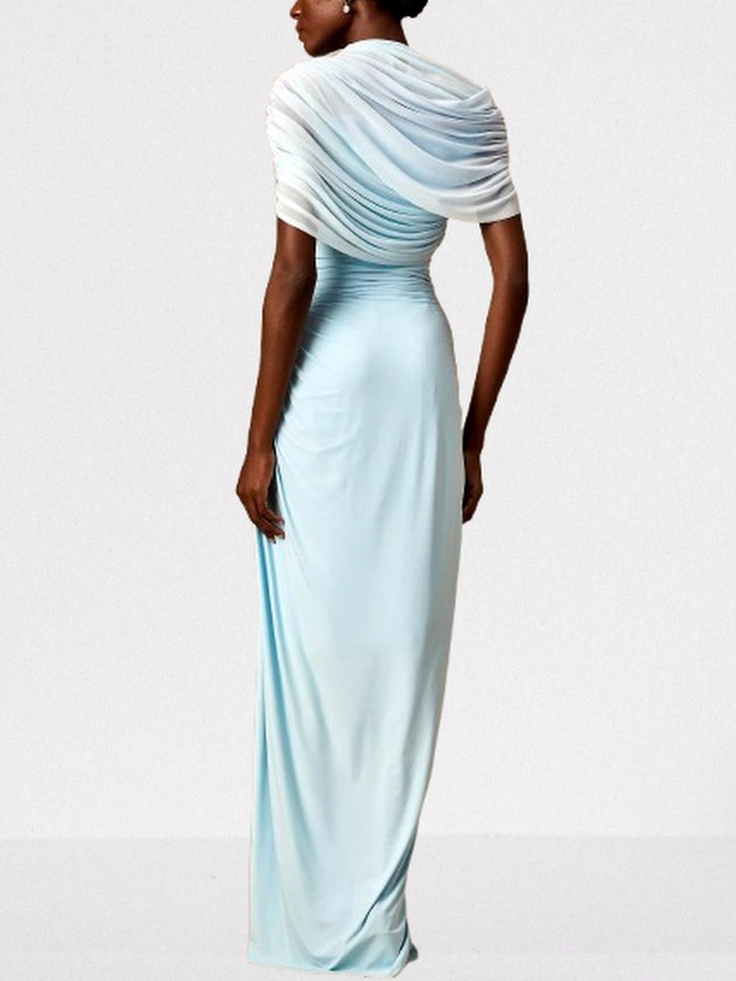 Asymmetrical Draped Pleated Long Chiffon Dress - Dresses