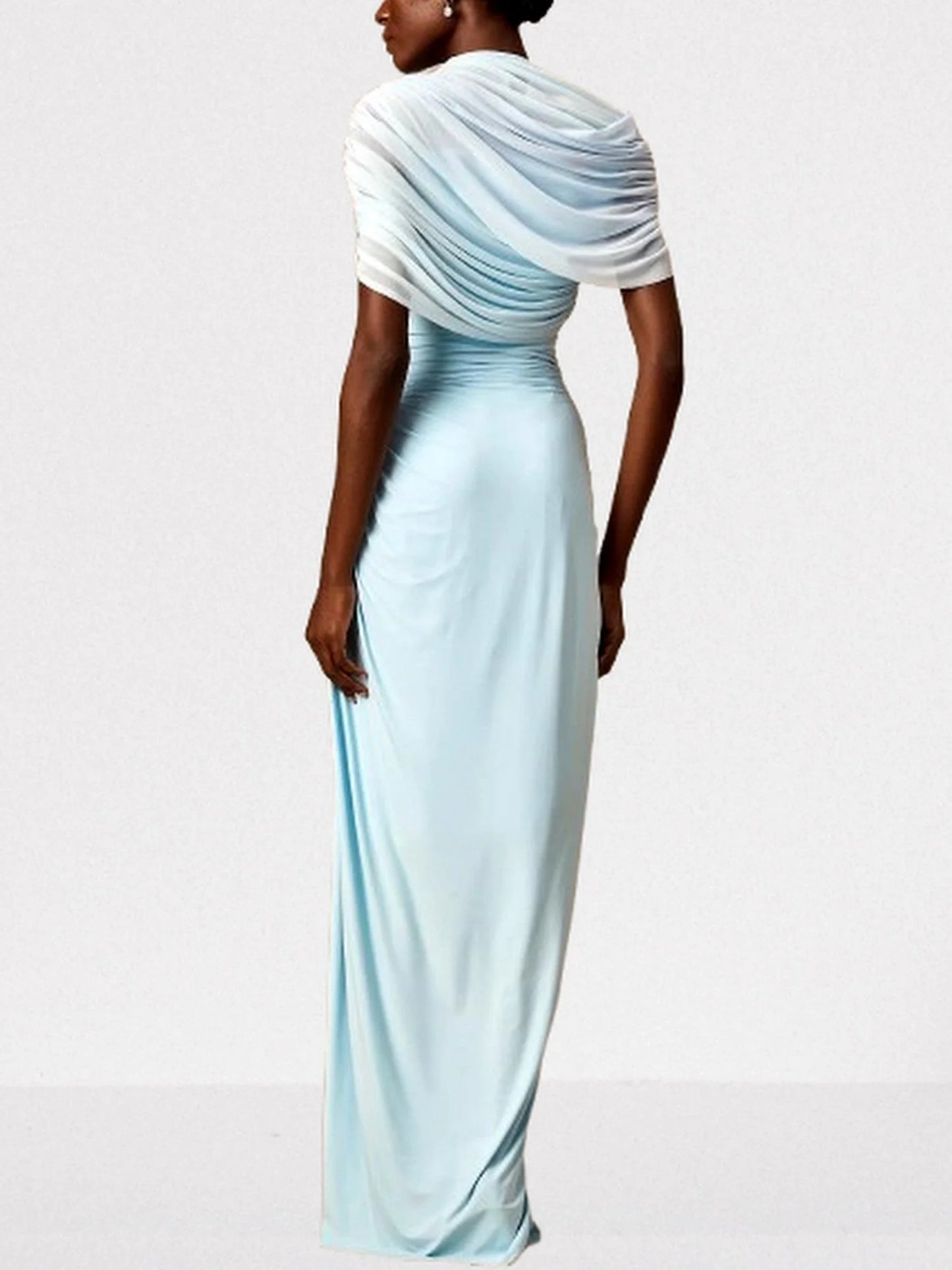 Asymmetrical Draped Pleated Long Chiffon Dress - Dresses