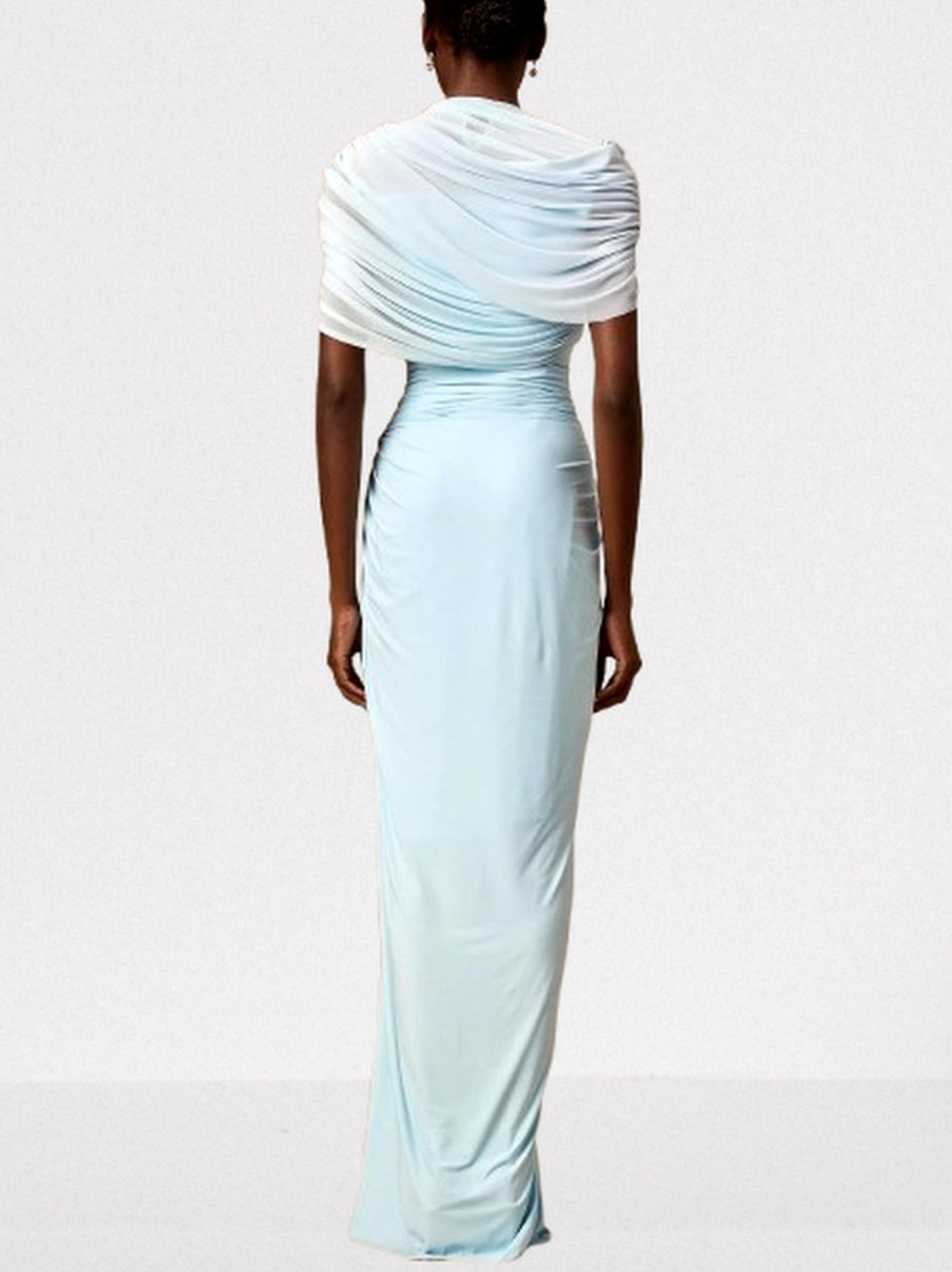 Asymmetrical Draped Pleated Long Chiffon Dress - Dresses