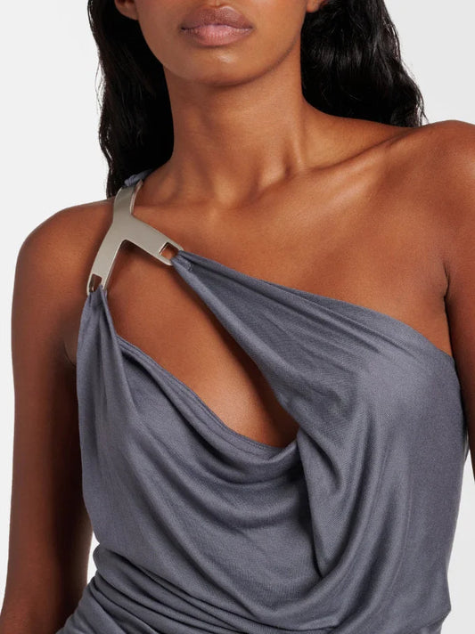 Asymmetrical Draped Ruched Sleeveless Maxi Dress - Dresses