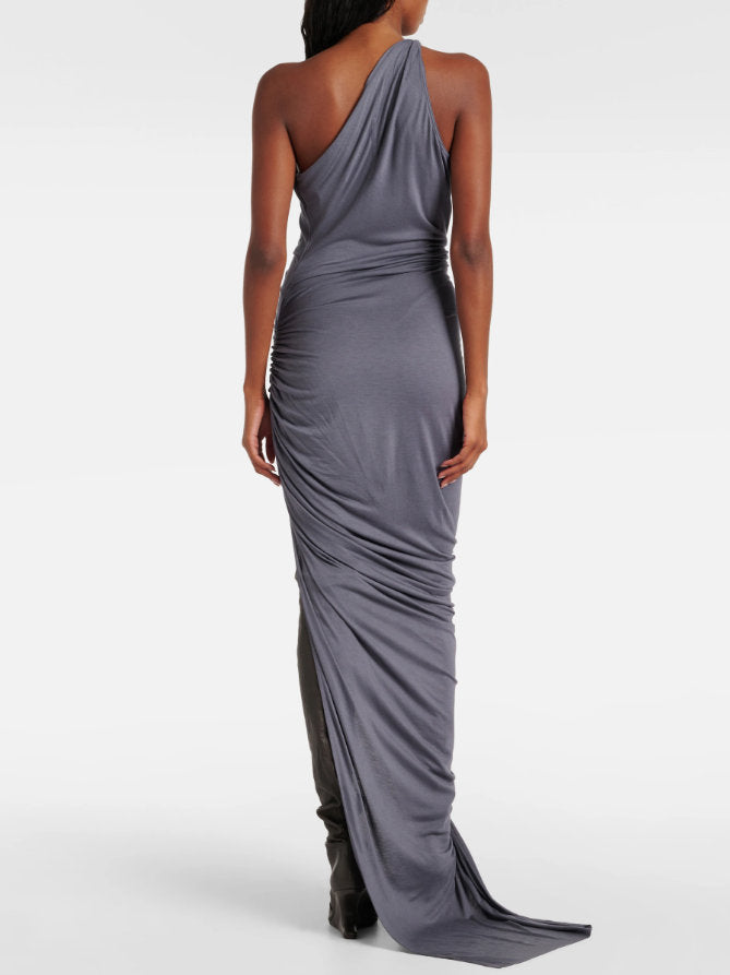 Asymmetrical Draped Ruched Sleeveless Maxi Dress - Dresses