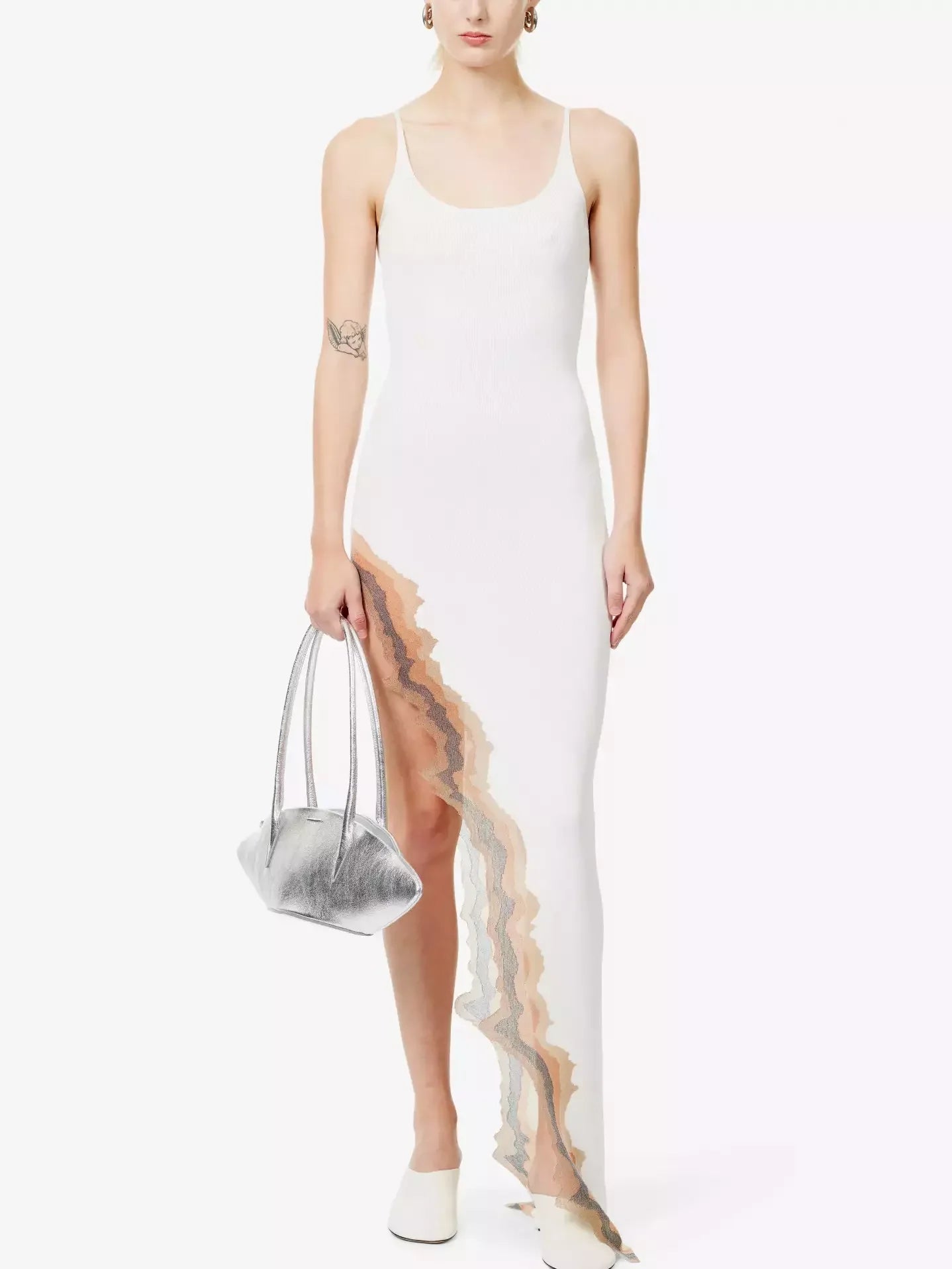 Asymmetrical Knit Tank Dress with Flame-Hem - Small / Off-White - Dresses