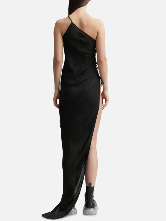Asymmetrical Long Black One-Strap Gown - Dresses