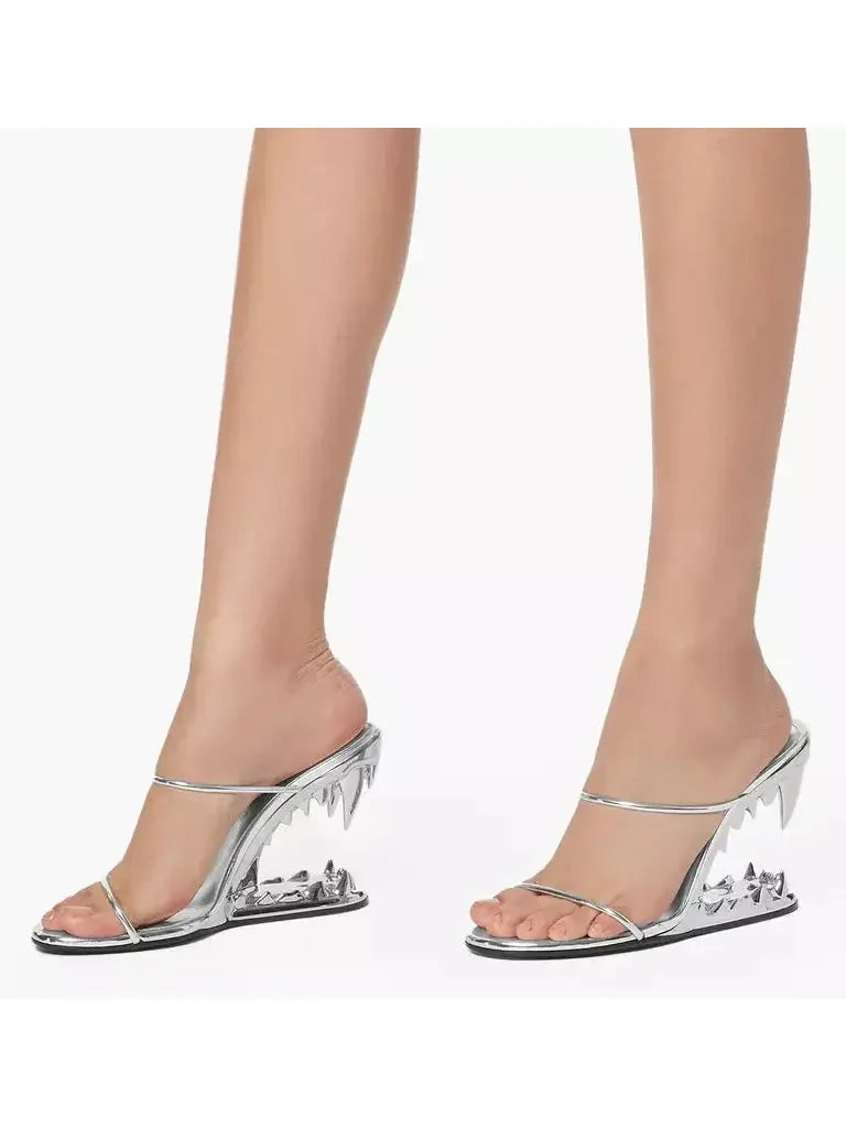 Asymmetrical Morso Laminated Pumps in Silver - Footwear