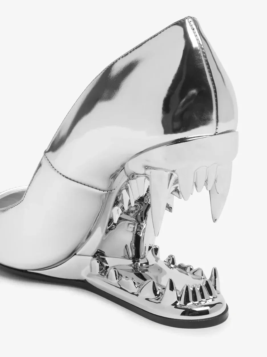 Asymmetrical Morso Laminated Pumps in Silver - Footwear