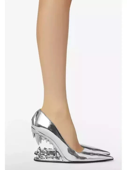Asymmetrical Morso Laminated Pumps in Silver - Footwear