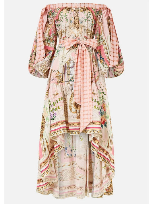 Asymmetrical Off-Shoulder Bow-Sleeve Dress - Dresses