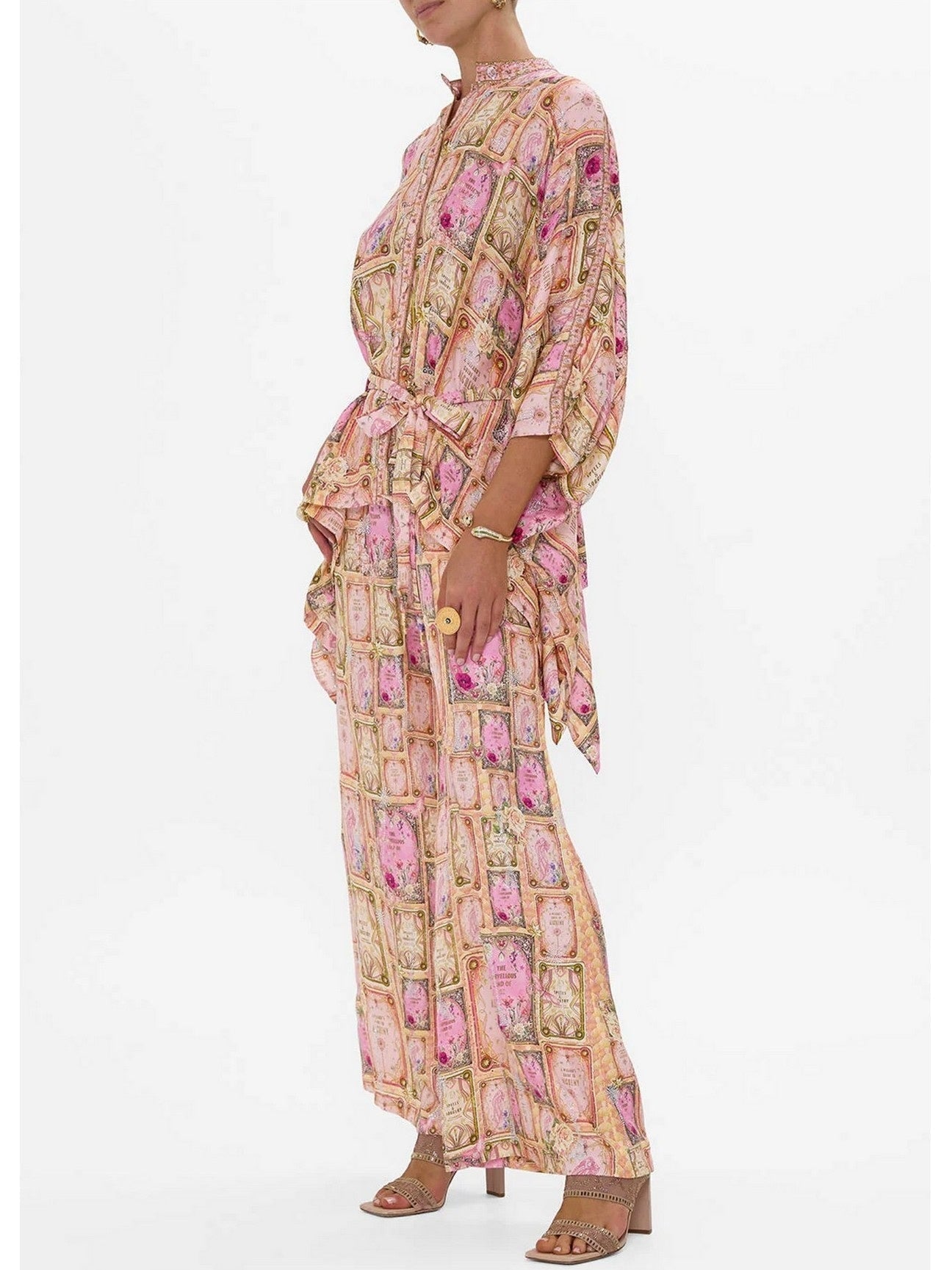 Asymmetrical Printed Silk Blouse and Pant Set - Suits & Sets