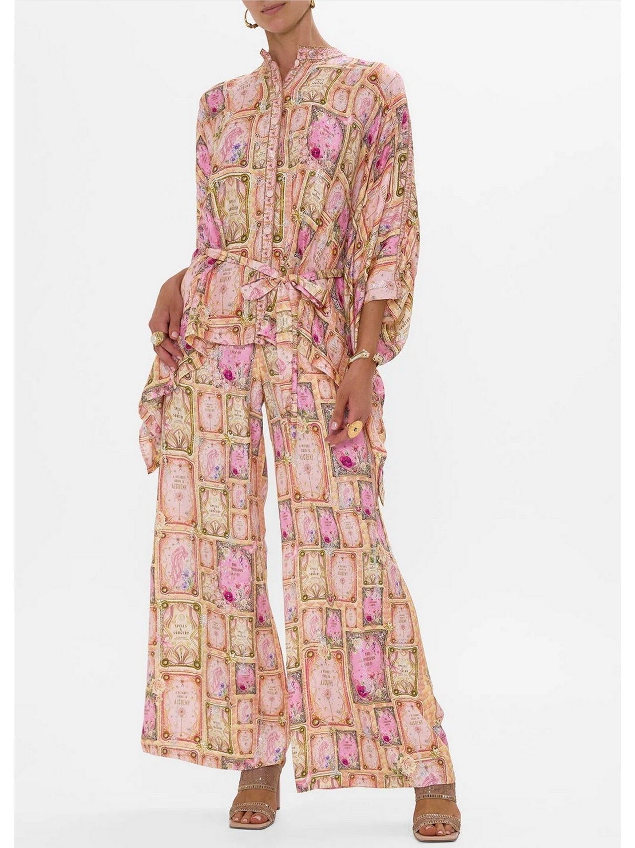 Asymmetrical Printed Silk Blouse and Pant Set - Suits & Sets