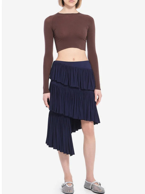 Asymmetrical Spiral Pleated Skirt in Navy - Skirts