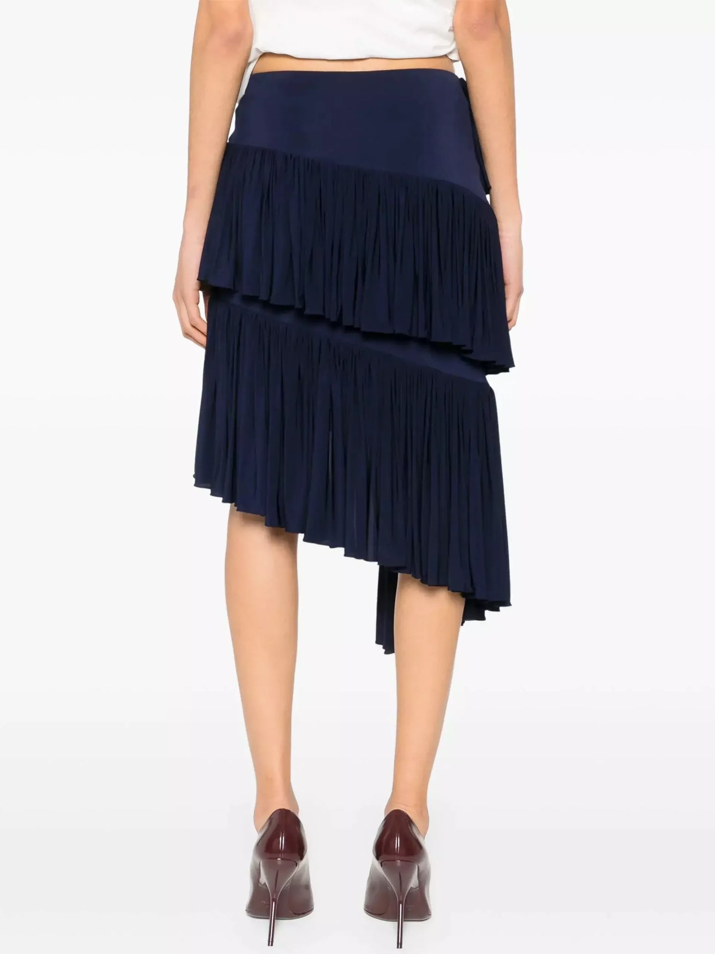 Asymmetrical Spiral Pleated Skirt in Navy - Skirts