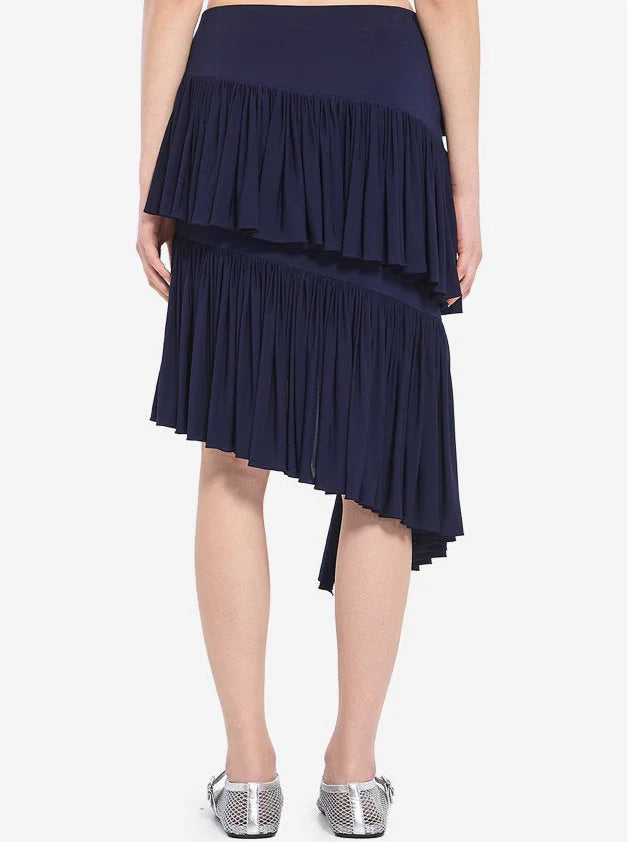 Asymmetrical Spiral Pleated Skirt in Navy - Skirts
