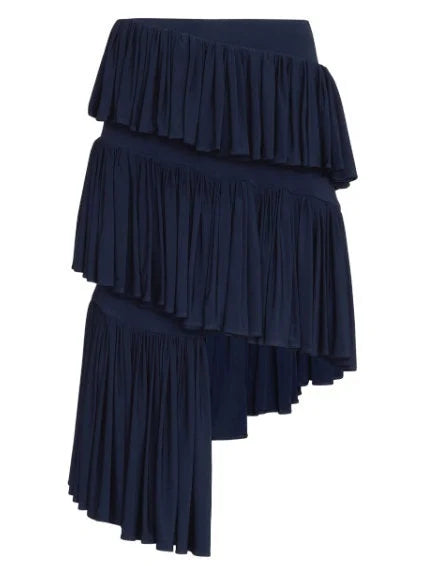 Asymmetrical Spiral Pleated Skirt in Navy - Skirts
