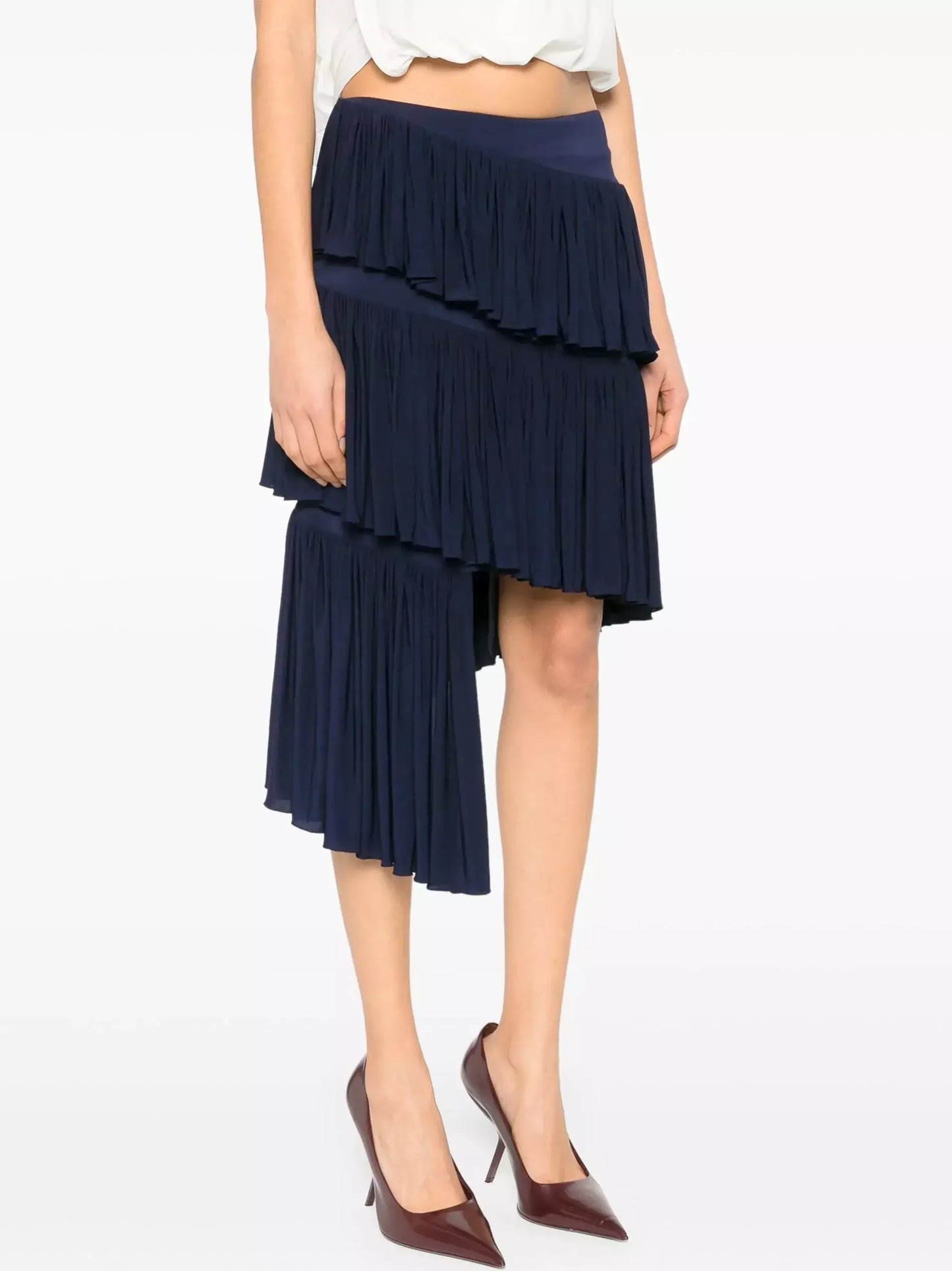 Asymmetrical Spiral Pleated Skirt in Navy - Skirts