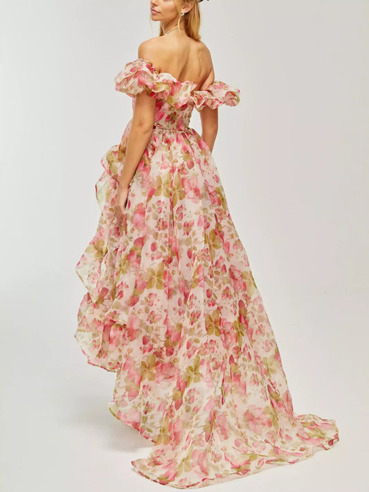 Asymmetrical Strawberry Vine Print Dress - Dresses