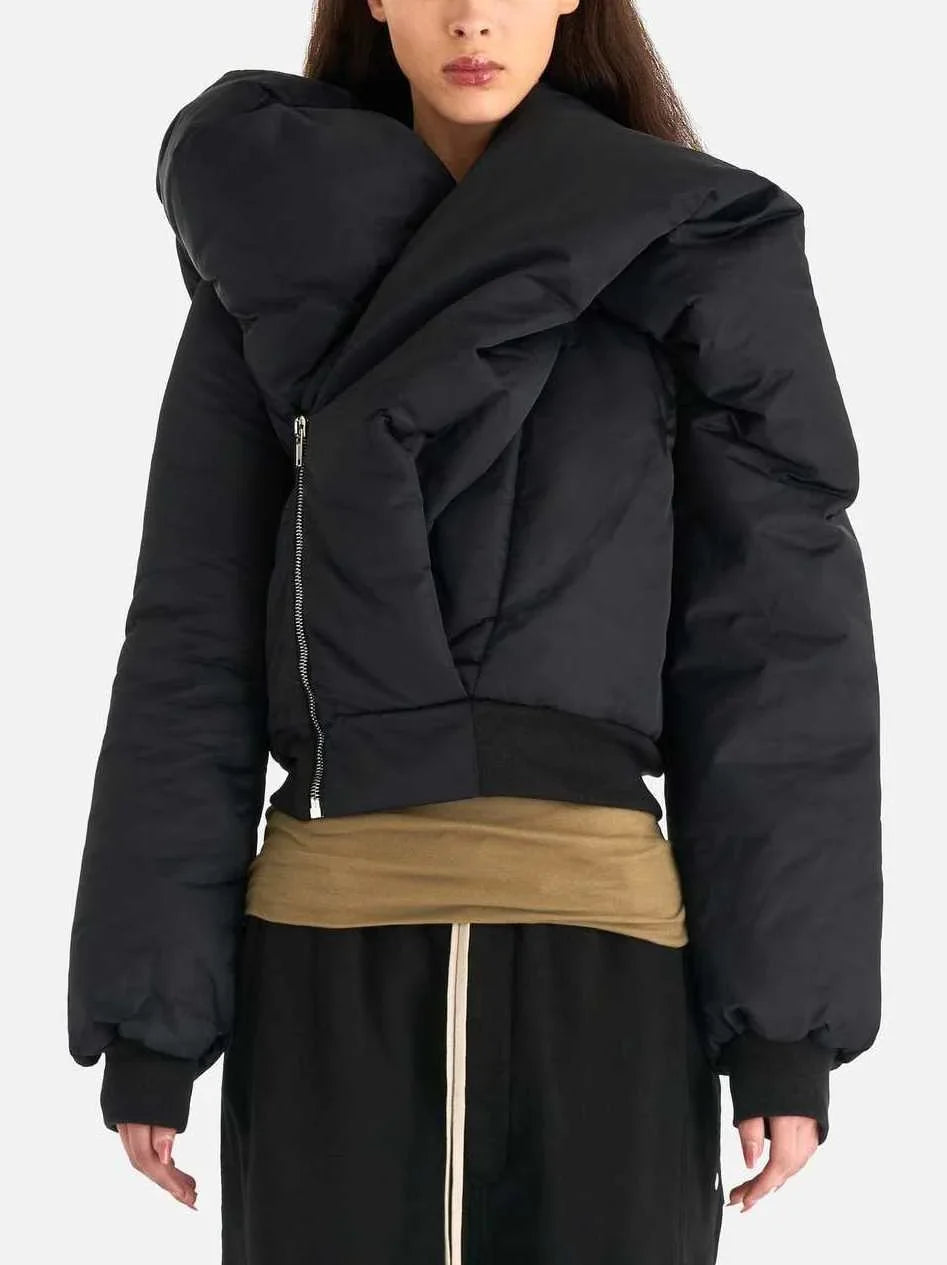 Asymmetrical Structured Puffer Bomber Jacket - Jackets