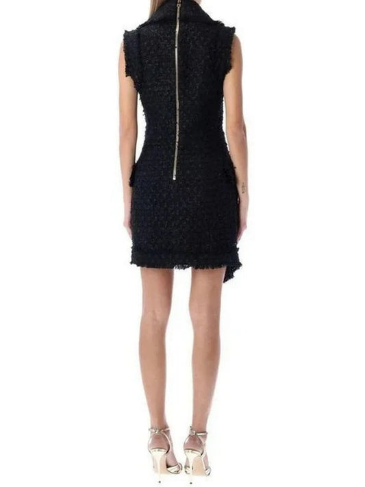 Asymmetrical Tweed Mini Dress Black - Dresses