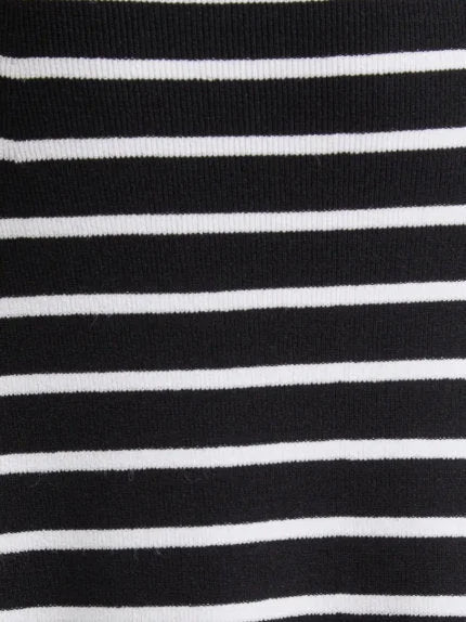 Backless Black and White Striped Knit Maxi Dress - Dresses