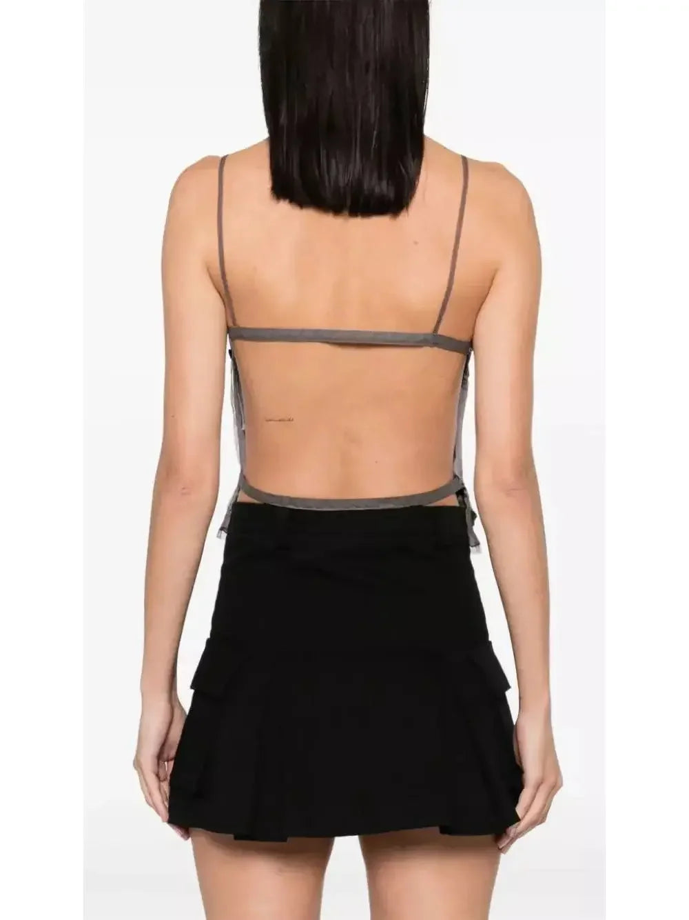 Backless Butterfly-Sequin-Applique Mesh-Overlay Top - Tops