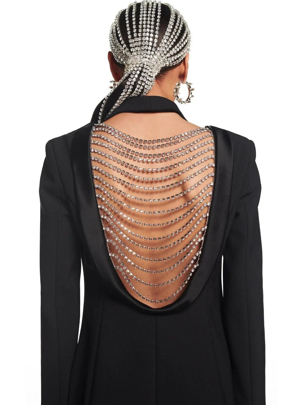 Backless Draped Crystal Blazer Dress - Dresses