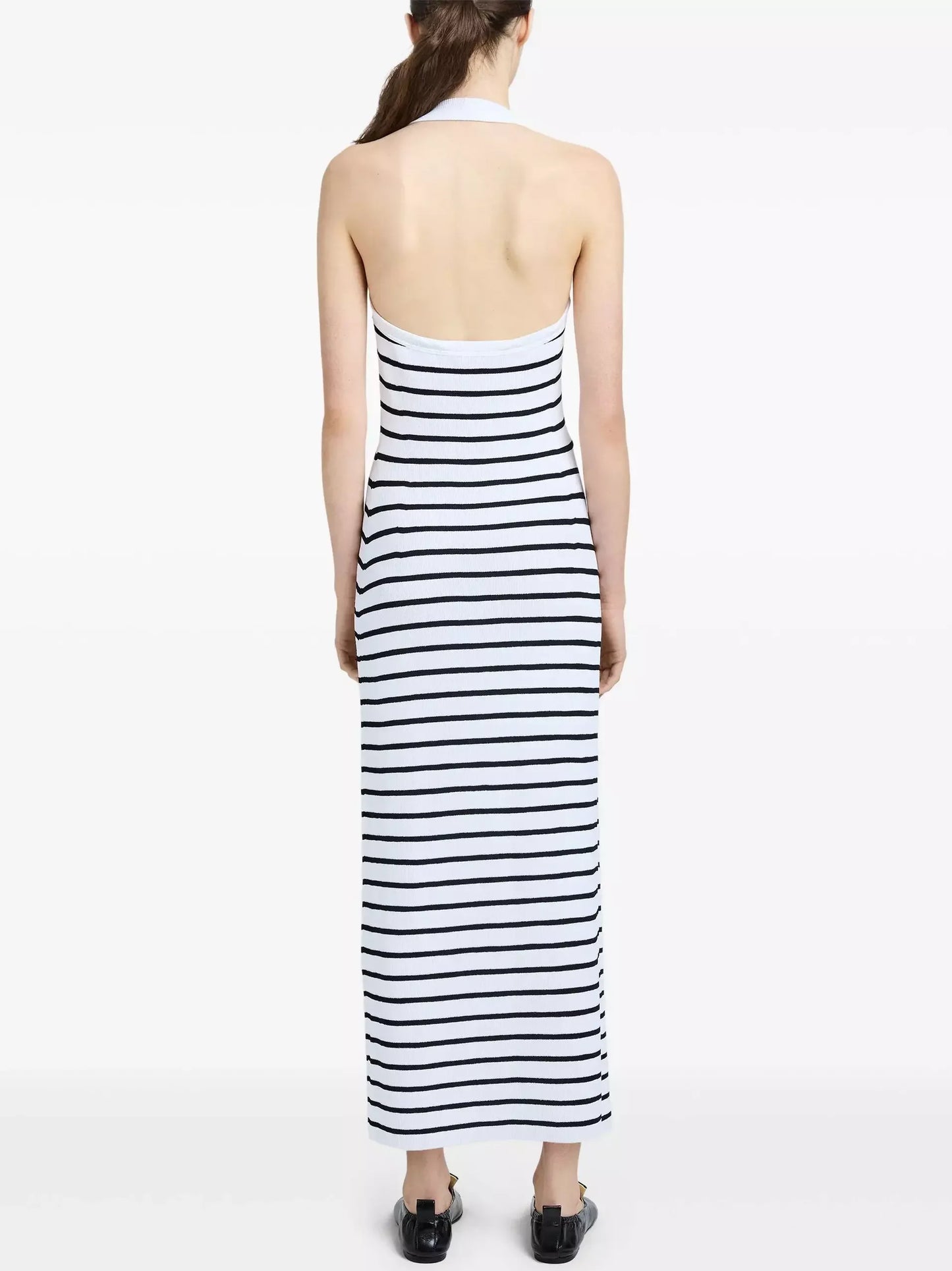 Backless White and Black Striped Knit Maxi Dress - Dresses