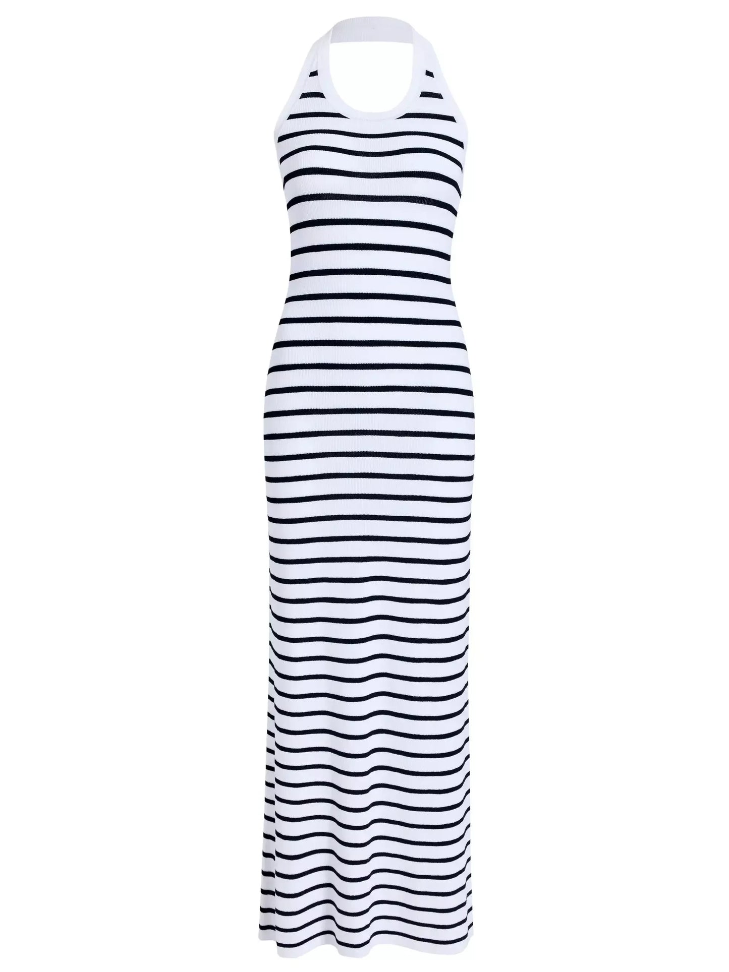 Backless White and Black Striped Knit Maxi Dress - S - Dresses