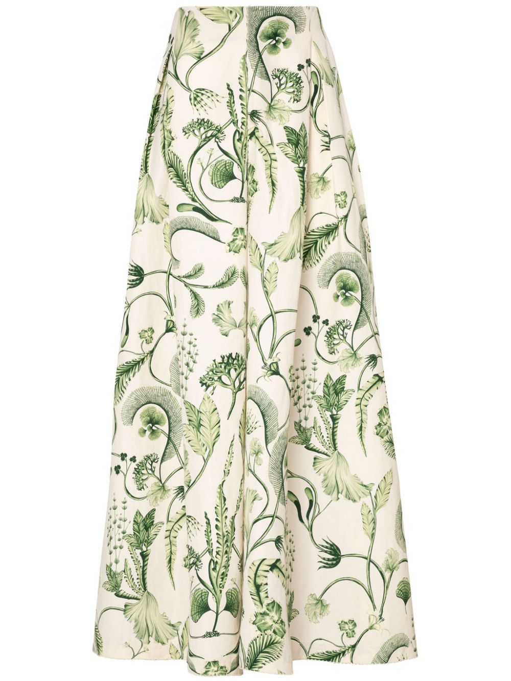 Floral-patterned Balloon-Sleeve Printed Linen Shirt from Wide-Leg Pant Set