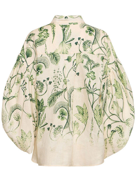 Botanical print blouse with balloon sleeves from the Balloon-Sleeve Printed Linen Set