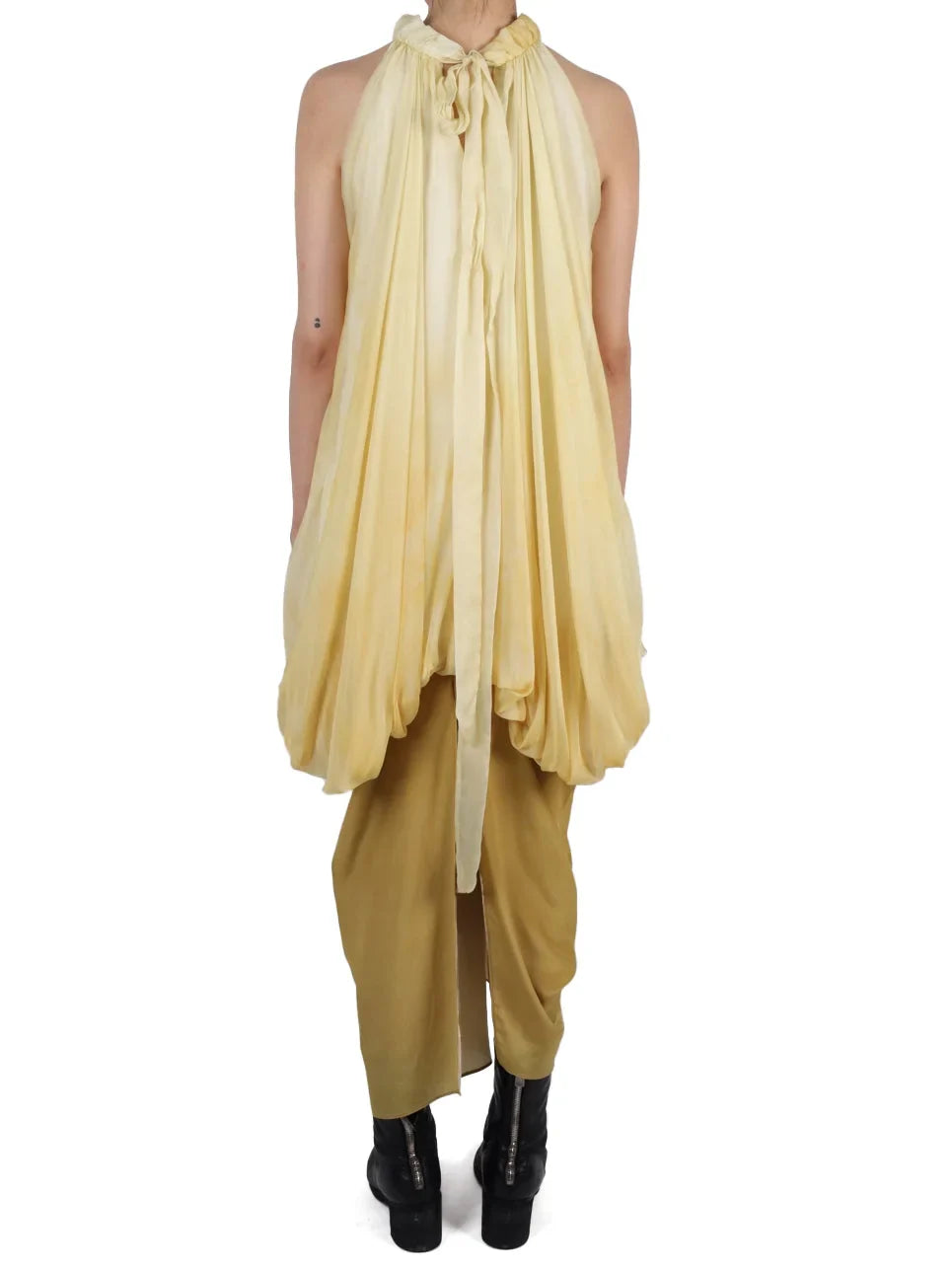 Balloon Tie-Dye Draped Two-Toned Silk Halter Dress - Dresses