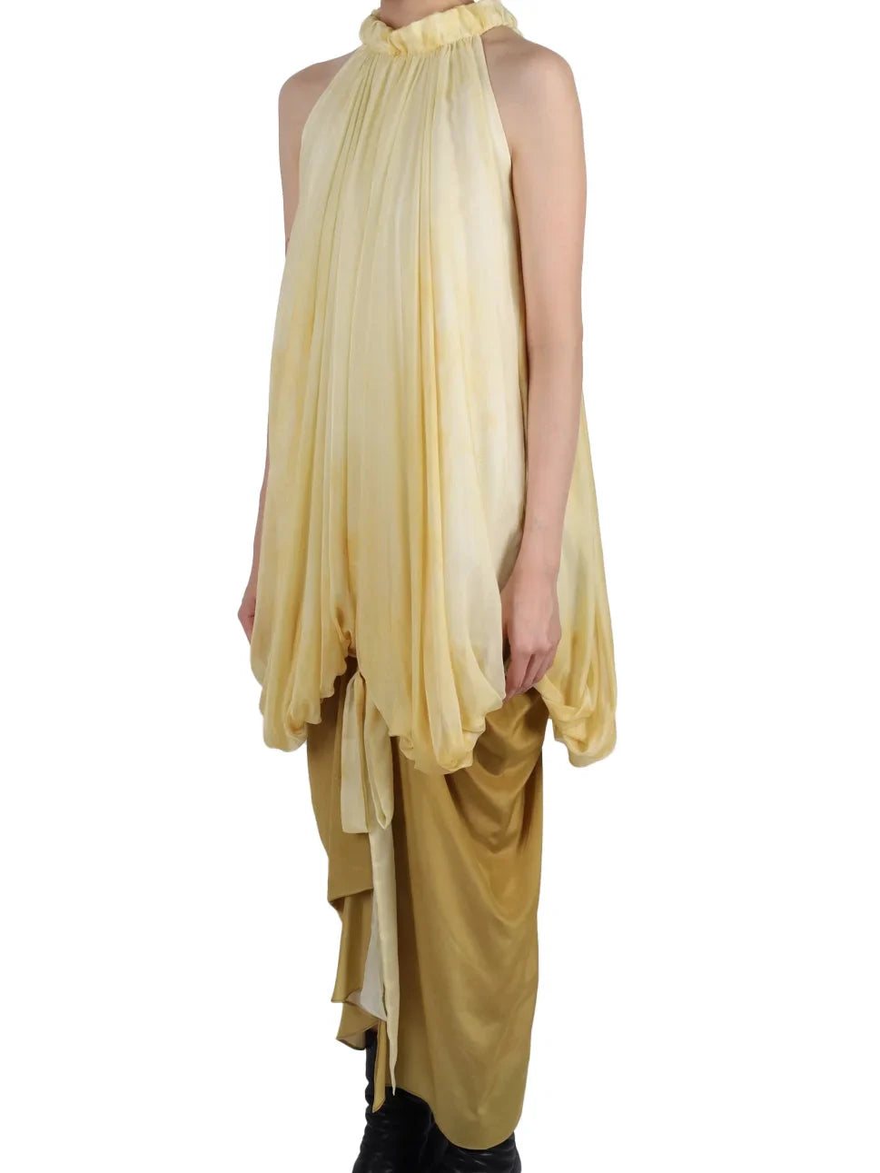 Balloon Tie-Dye Draped Two-Toned Silk Halter Dress - Dresses