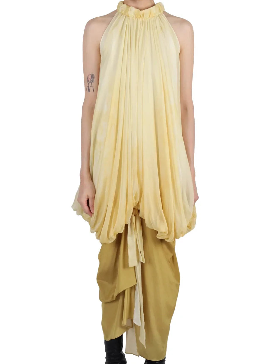 Balloon Tie-Dye Draped Two-Toned Silk Halter Dress - Dresses