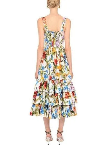 Bamboo Printed Tiered Midi Dress - Dresses