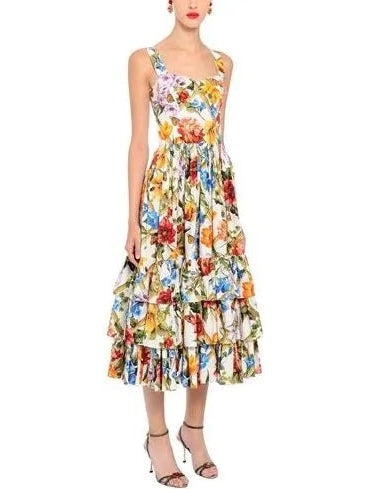 Bamboo Printed Tiered Midi Dress - Dresses