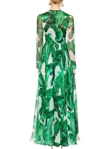 Banana Leaf Printed Long Gown - Dresses