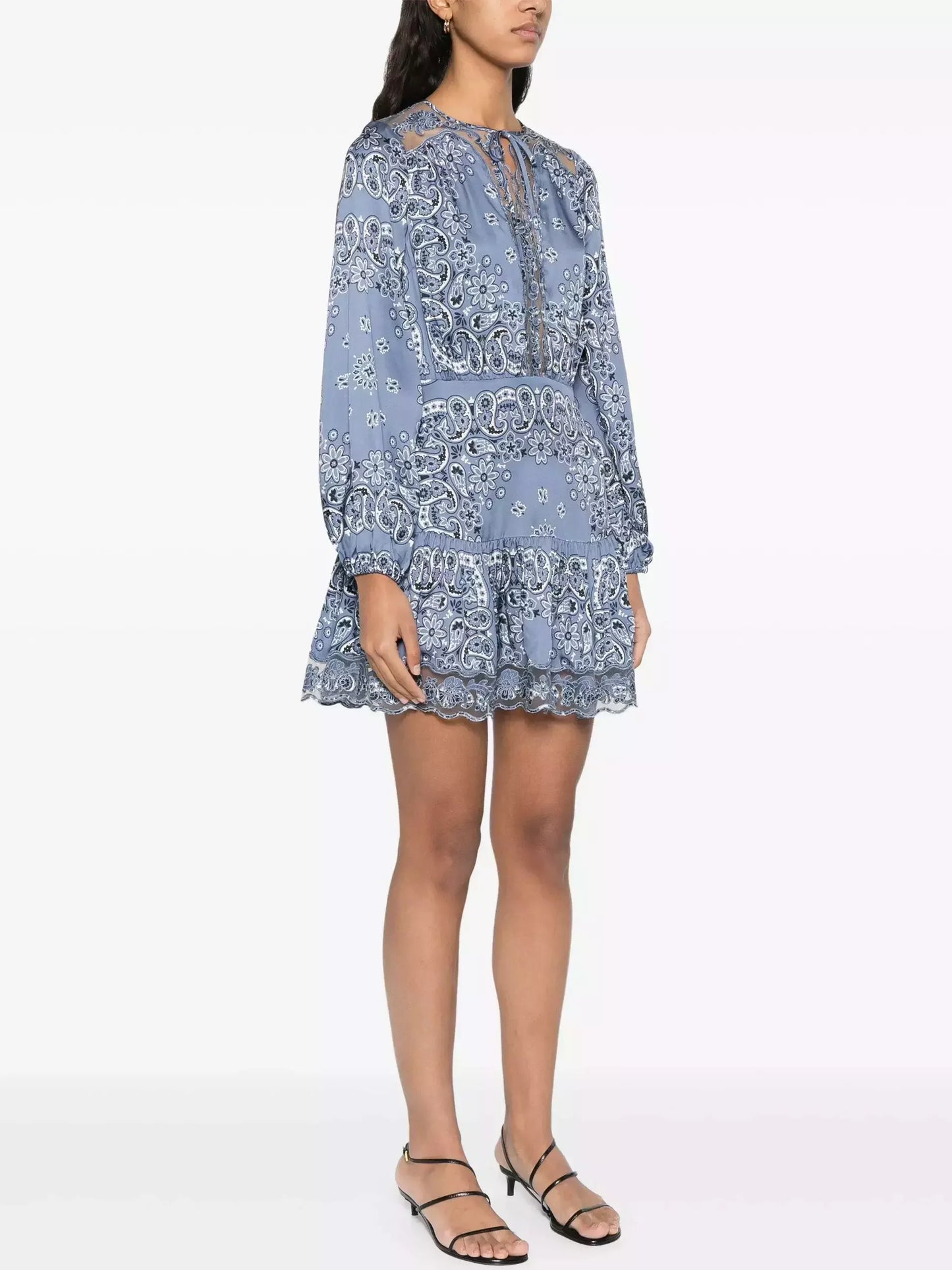 Bandana Paisley Print Blue Buttoned Mini Dress - Dresses