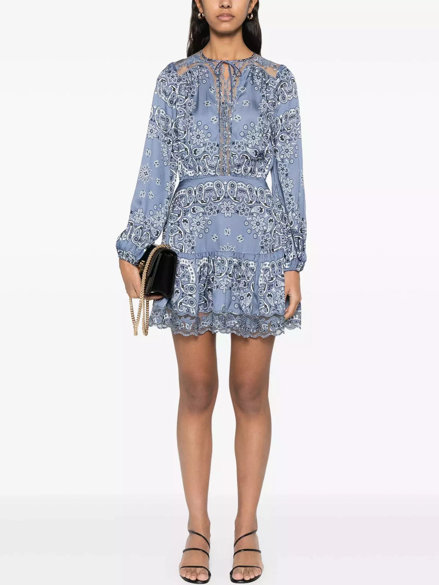 Bandana Paisley Print Blue Buttoned Mini Dress - Dresses