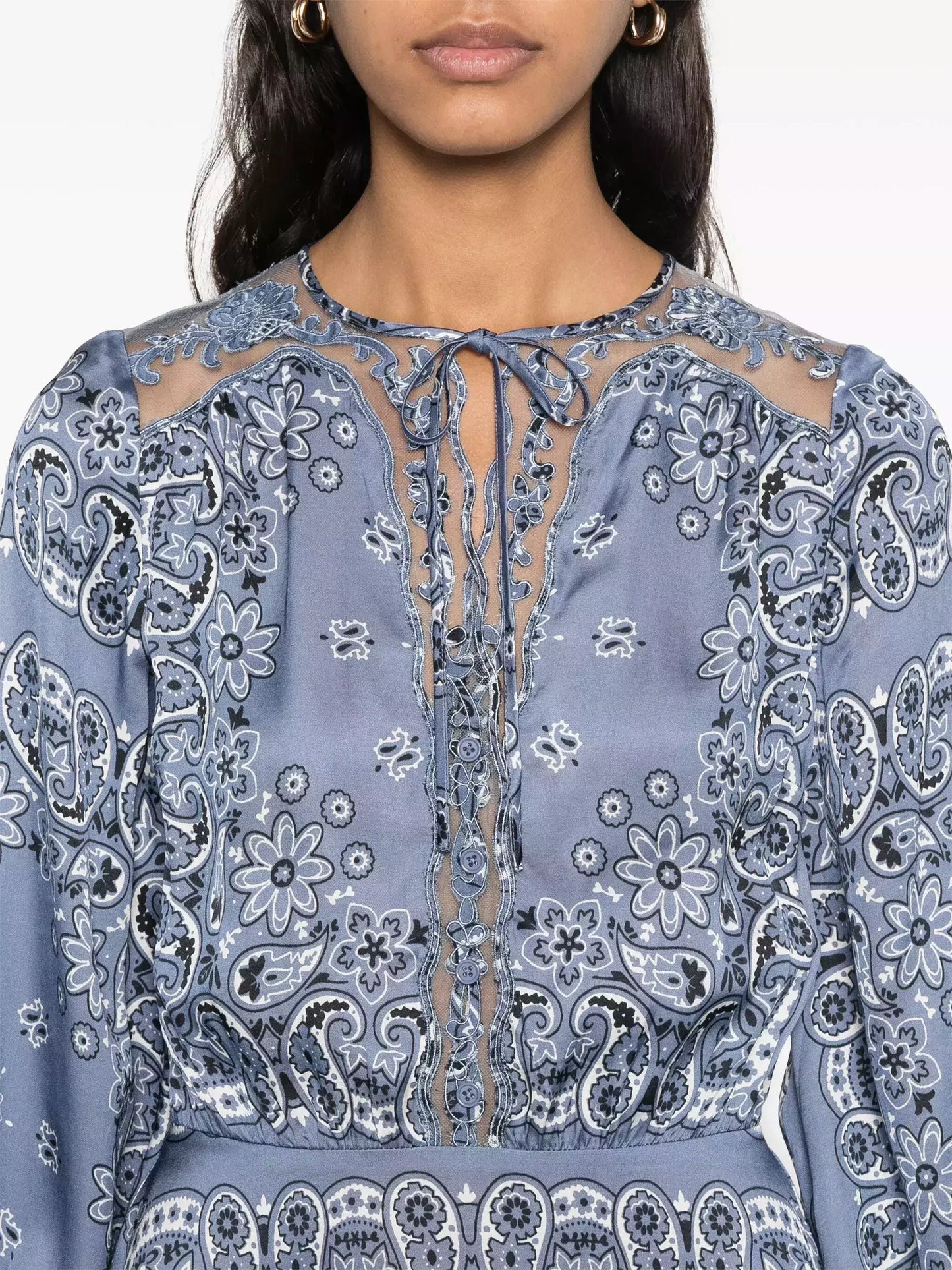 Bandana Paisley Print Blue Buttoned Mini Dress - Dresses