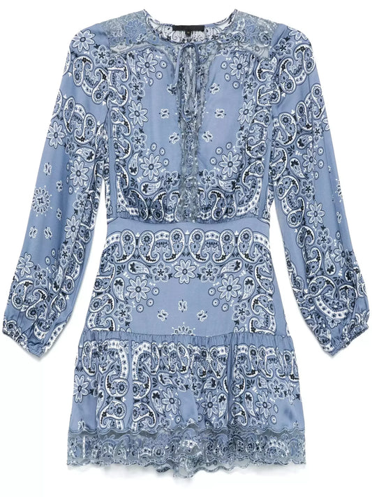 Bandana Paisley Print Blue Buttoned Mini Dress - Small - Dresses