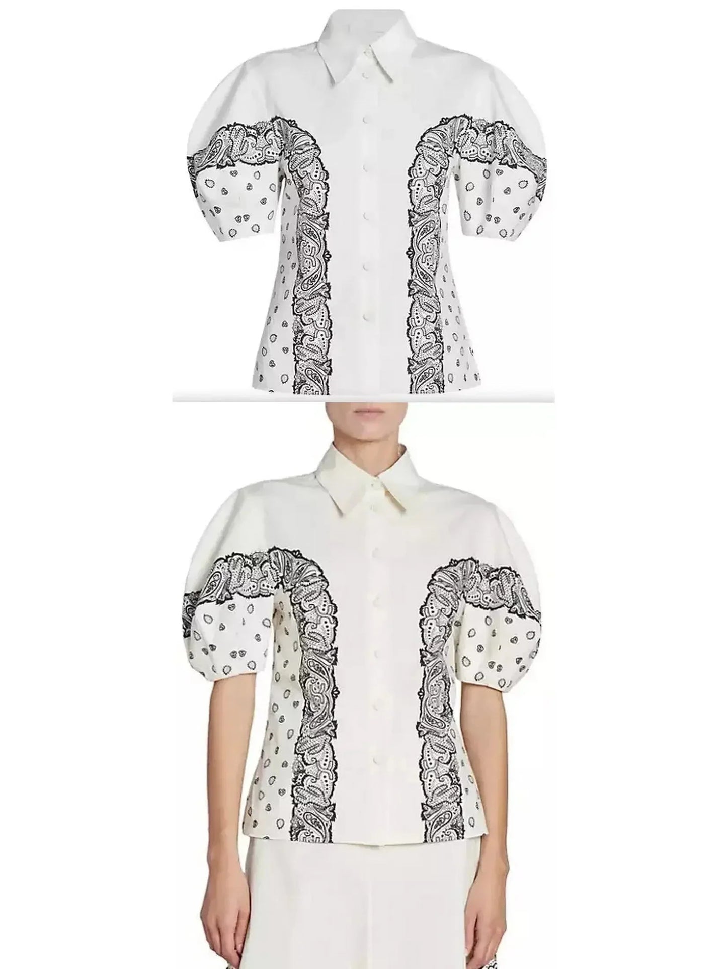 Bandana Paisley Puff-Sleeve Blouse - small - Tops