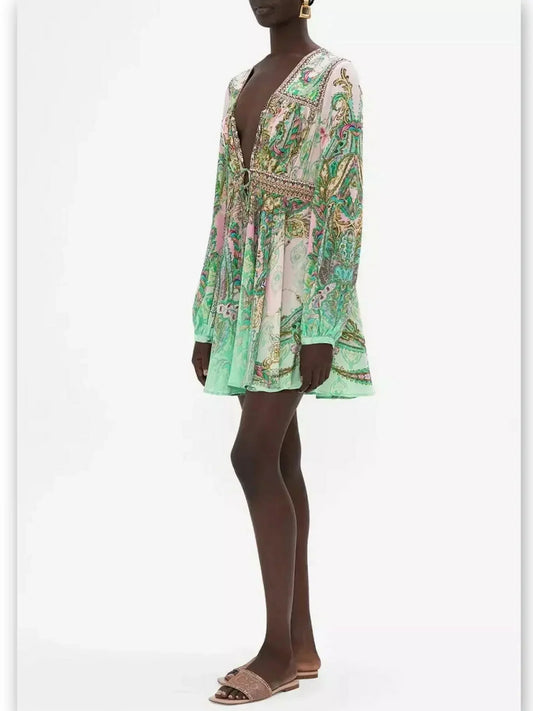 Baroque-Print Crystal-Embellished Silk Mini Dress - Dresses