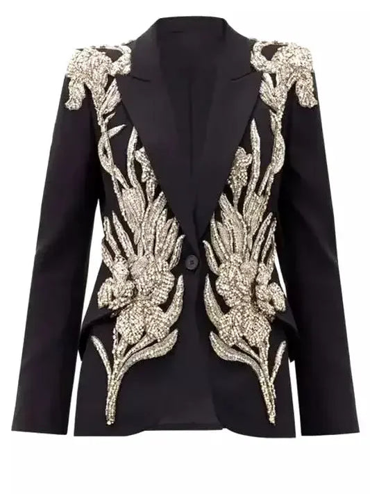 Bead and Crystal Heavily Embellished Blazer - Jackets
