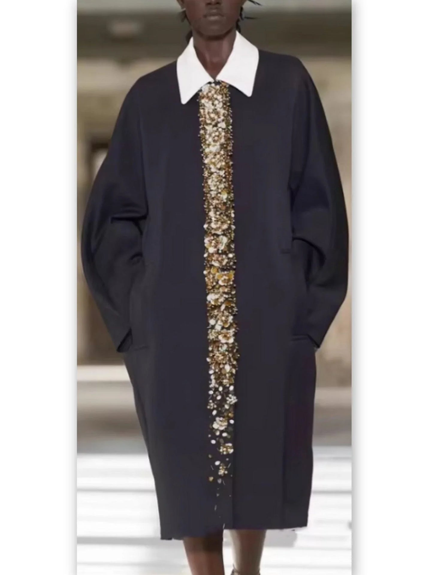Bead and Sequin-Embellished Oversize Coat - Coats