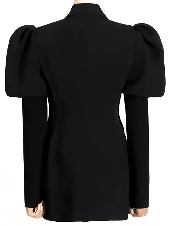 Bead-Embellished Black Puff-Sleeve Blazer - Jackets
